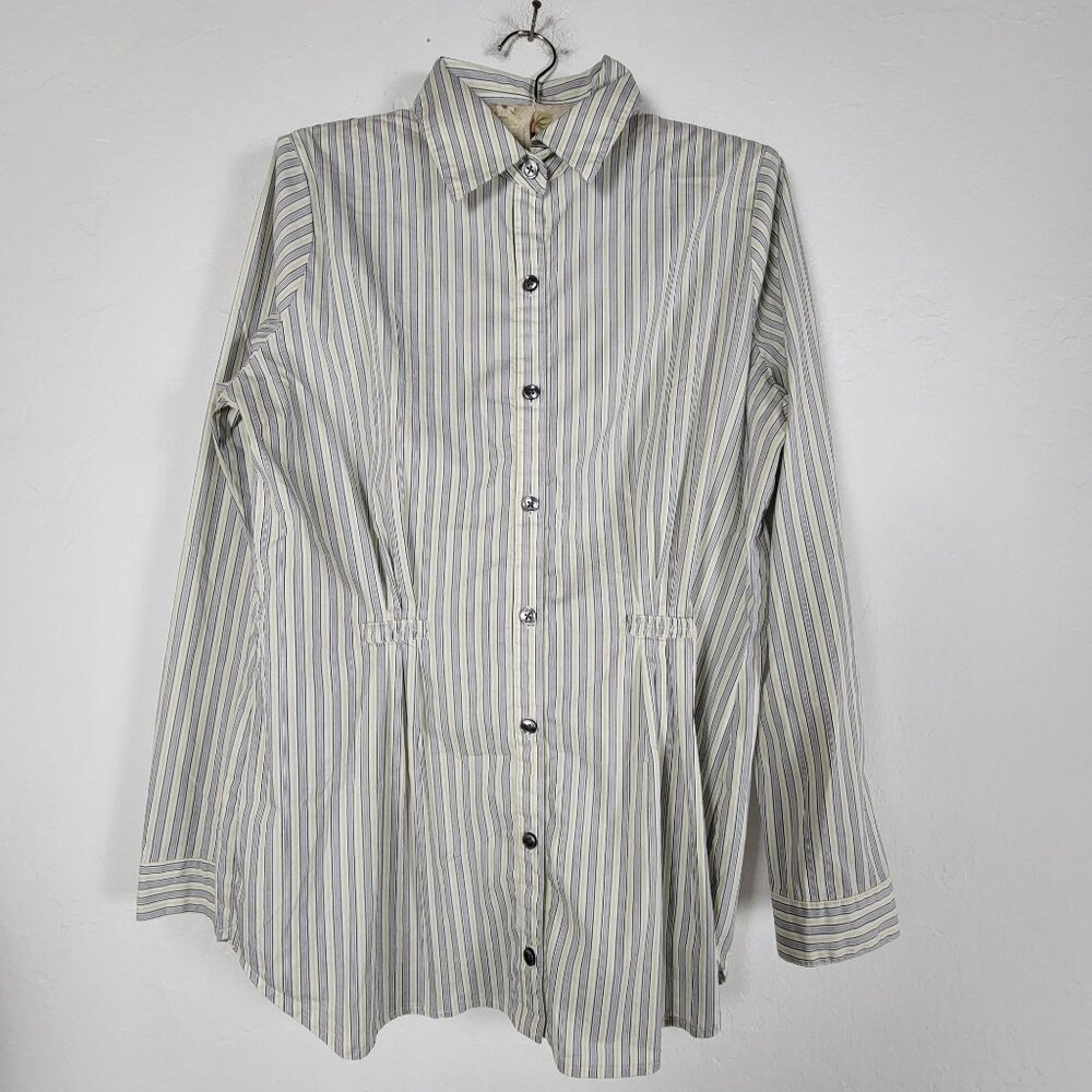 Cabi Womens Long-Sleeve Striped Button-Up Shirt Large Cotton Blend Stretch #974